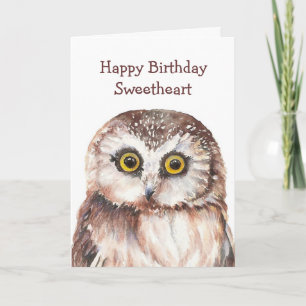 Cartão Engraçado Sweetheart Birthday Cute Owl -