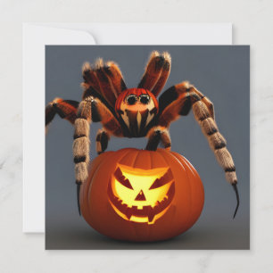 Cartão Engraçado Tarantula com Jack O' Lanterna Halloween