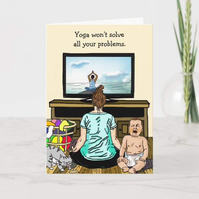 Cartão Engraçado Vinho e Amizade Humor de Yoga (Frente)
