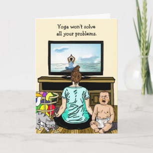 Cartão Engraçado Vinho e Amizade Humor de Yoga