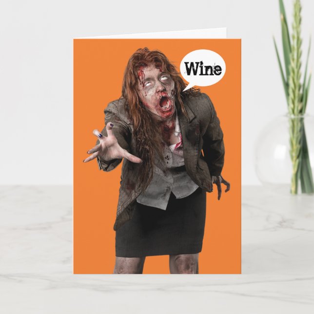 Cartão Engraçado Zombie Wino Feliz Halloween (Frente)