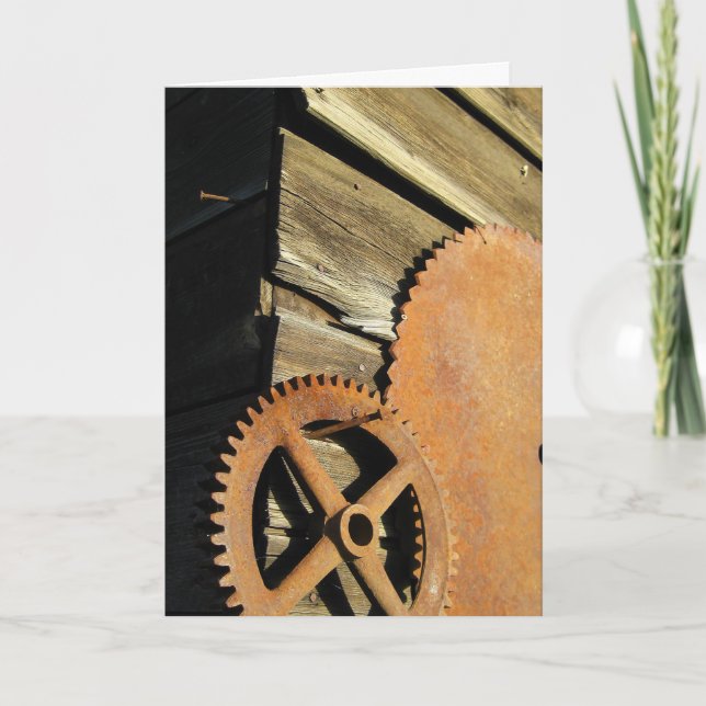 Cartão Engrenagem da madeira do vintage (Frente)