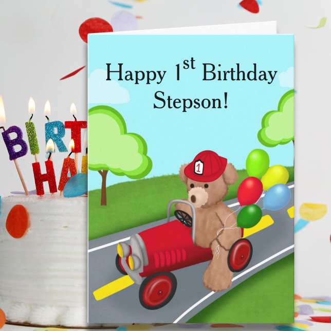 Cartão Enteado Feliz 1º Aniversário Urso de Pelúcia Camin (Criador carregado)