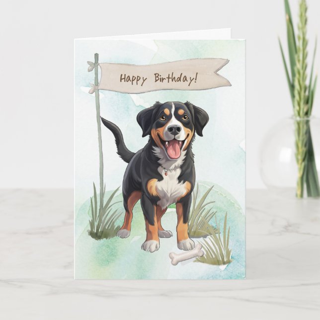 Cartão Entlebucher Mountain Dog Sob Sinal De Aniversário (Frente)