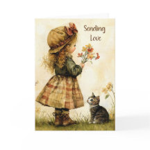 Enviando Amor Menina com Gato Estilo Vintage