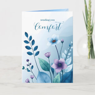 Cartão Enviando Folhas de Flor Azul de Conforto Simpatia