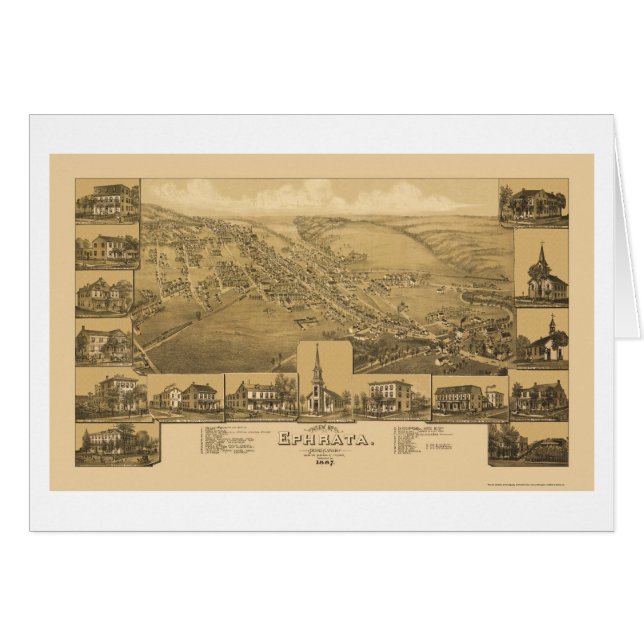 Cartão Ephrata, mapa panorâmico do PA - 1887 (Frente Horizontal)