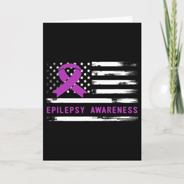 Cartão Epilepsy Awarness American Flag Purple Ribbon  (Frente)