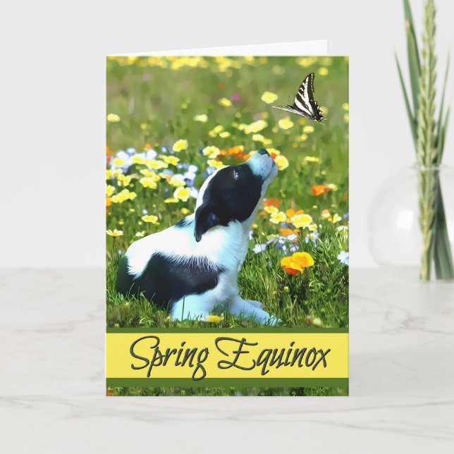 Cartão Equilíbio da Primavera Ostara Bênçãos Cachorrinho  (Frente)