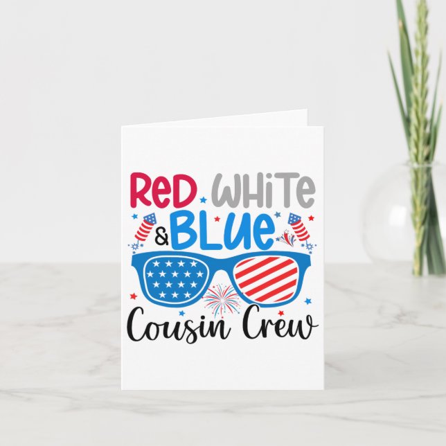 Cartão Equipe de Primos Vermelho Branco e Azul 4 de Julho (Frente)