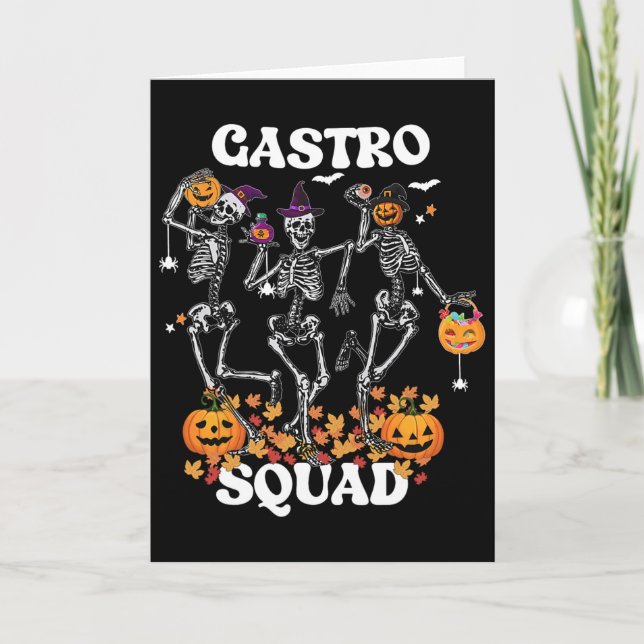 Cartão Equipe Gastro Halloween Esqueleto Dançando Endosco (Frente)