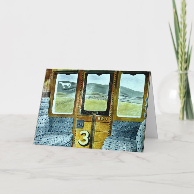 Cartão Eric Ravilious art, Paisagem do Comboio, (Frente)