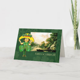 Cartão Erin Go Bragh Vintage Irish Girl Rua. Dia de Patri