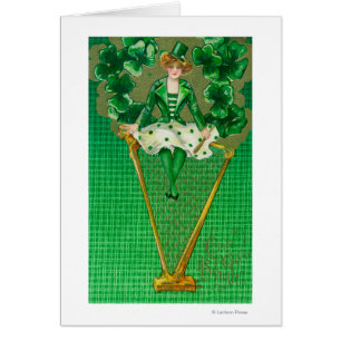 Cartão Erin Go Bragh Woman em Harp Scene