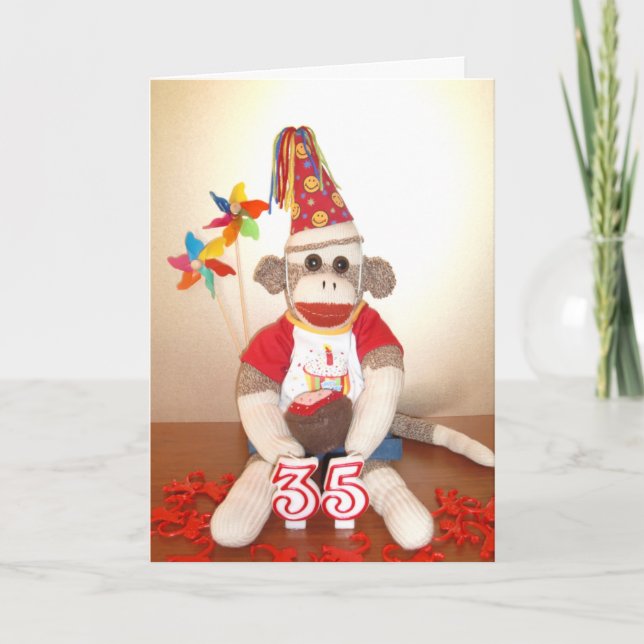 Cartão Ernie the Sock Monkey 35th Birthday Card (Frente)