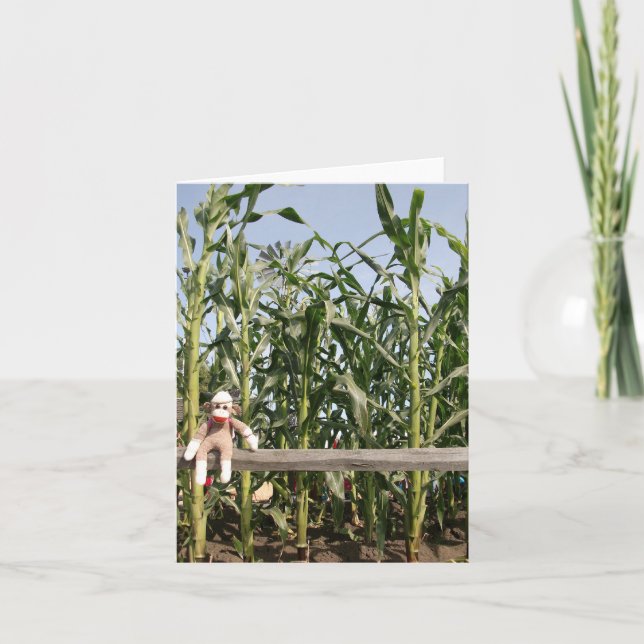 Cartão Ernie the Sock Monkey Corn Field Note Card (Frente)