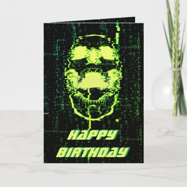 Cartão Erro do Sistema Cyberpunk Caveira Gritando Verde (Frente)