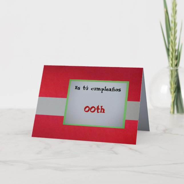Cartão - Es cumpleaños - Vermelho/Cinza/Verde (Frente)