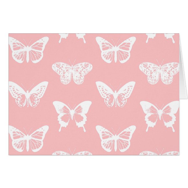 Cartão Esboço da borboleta, rosa-casca e branco (Frente horizontal)