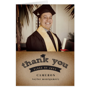 Cartão Esboço Moderno de Gorro de Graduação Kraft Foto Ob