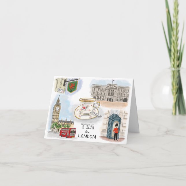 Cartão Esboço Notecard do viagem: Chá em Londres, (Frente)