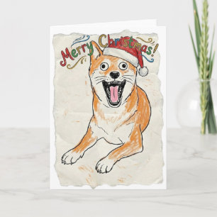 Cartão Esboço Rústico Vintage Shiba Inu Natal Cachorro Ar