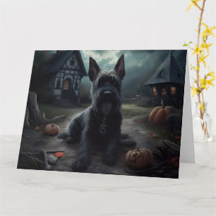 Cartão Escocês Terrier Pumpkins Halloween Scary
