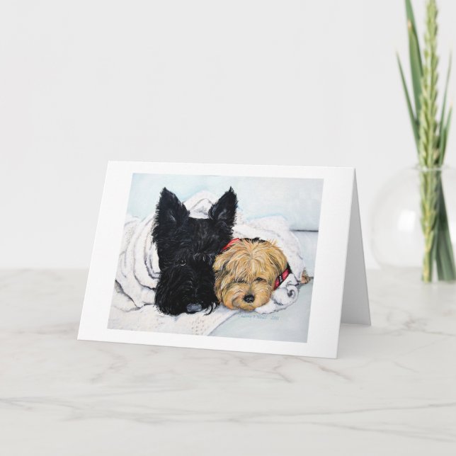 Cartão Escócia Terrier & Yorkie melhores amigos (Frente)