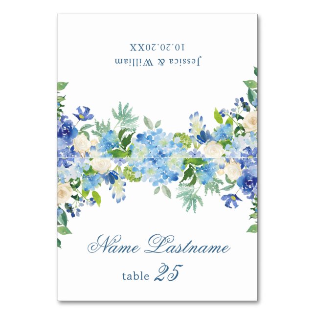 Cartão Escort De Casamento De Hydrangea Azul Elega (Frente)