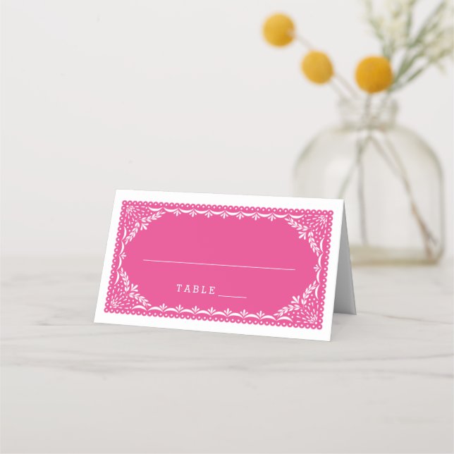 Cartão Escort Place | Fuchsia Papel Picado Pattern (Frente)