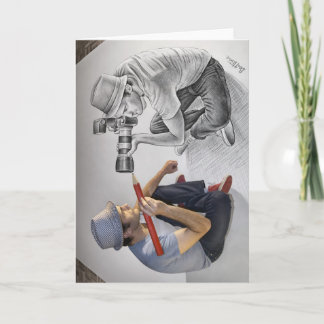 Cartão Escreva contra a câmera - arte 3D - fotógrafo