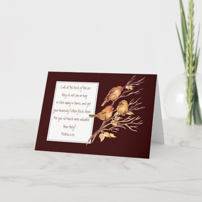 Cartão Escritura do incentivo, 6:26 de Matthew, (Frente)