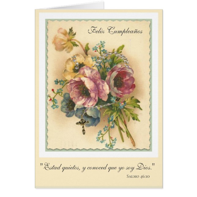 Cartão Escritura Religiosa de Aniversário Floral Espanhol (Frente)
