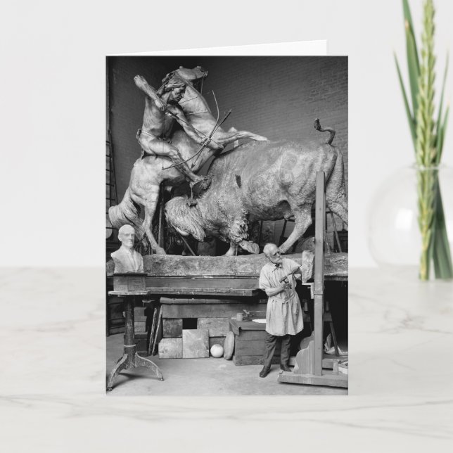 Cartão Escultura da caça do búfalo, 1900s adiantados (Frente)