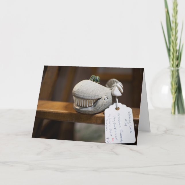 Cartão Escultura de Baleia de Madeira (Frente)