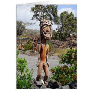 Cartão Escultura havaiana de Ki'i rindo