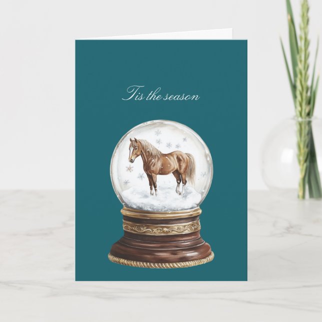 Cartão Esfera de Cavalos de Natal Flocos de Neve (Frente)