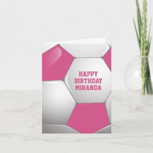 Cartão Esfera de Futebol Personalizável, Rosa e Branco