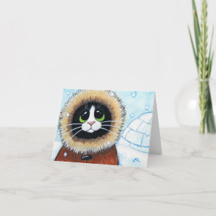 Cartão Eskimo Cat and Igloo Animal Art Note Card