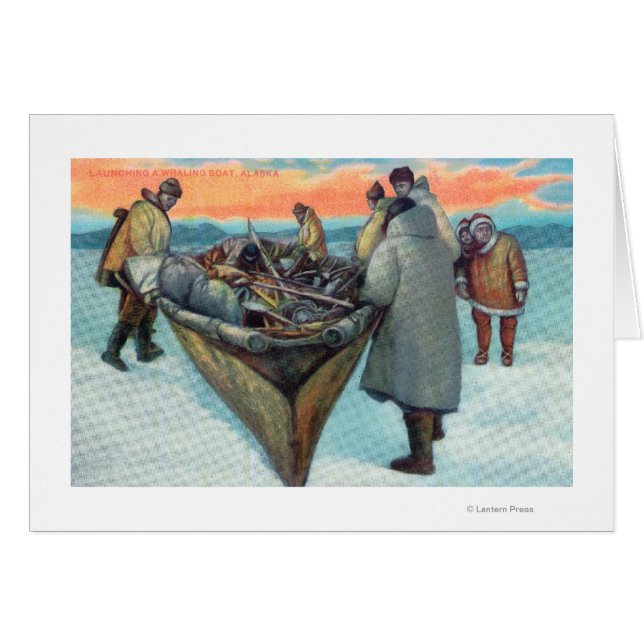 Cartão Eskimos Lançando Barco Baleeiro (Frente Horizontal)