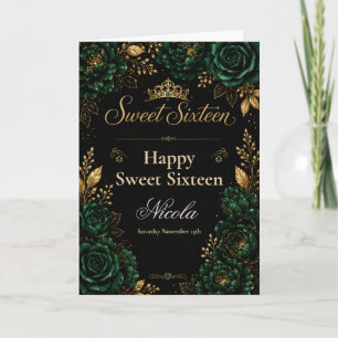 Cartão Esmeralda Verde e Dourado Sweet Sixteen
