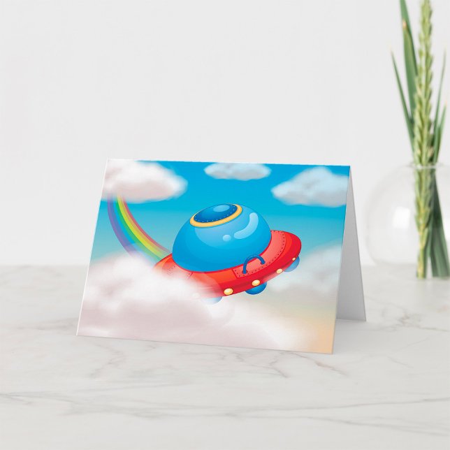 Cartão Espachante de OVNI Colorida que Atravessa Nuvens (Criador carregado)