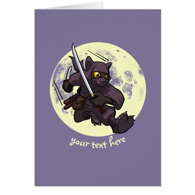 Cartão Espadas de Ninja Katana do gato preto que voam (Frente)