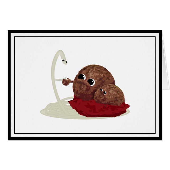 Cartão Espaguete Bonito Encontrando Almôndegas (Frente Horizontal)