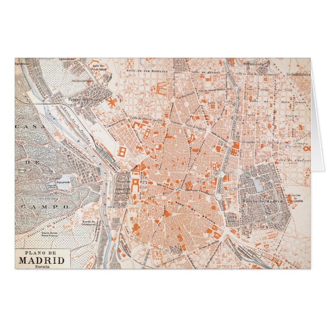 Cartão Espanha: Mapa de Madrid, C1920 (Frente horizontal)