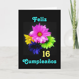 Cartão Espanhol: 16 anos! Néon dos Margaritas - B-dia