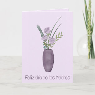 Cartão Espanhol Feliz Dia das Mães Roxo Rose Bouquet