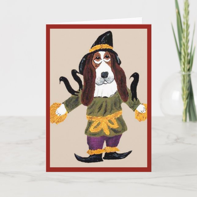 Cartão Espantalho Basset Hound (Frente)