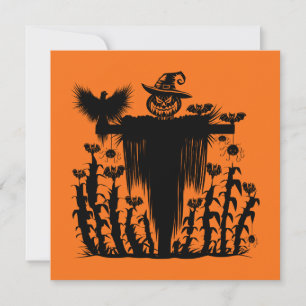 Cartão Espantalho de Halloween Gótico Assustador Abóbora