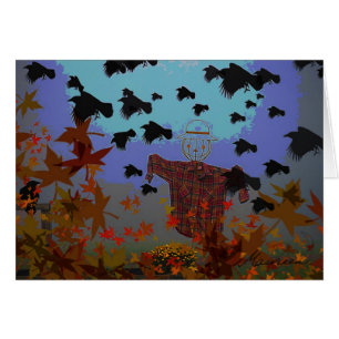 Cartão espantalho e corvos